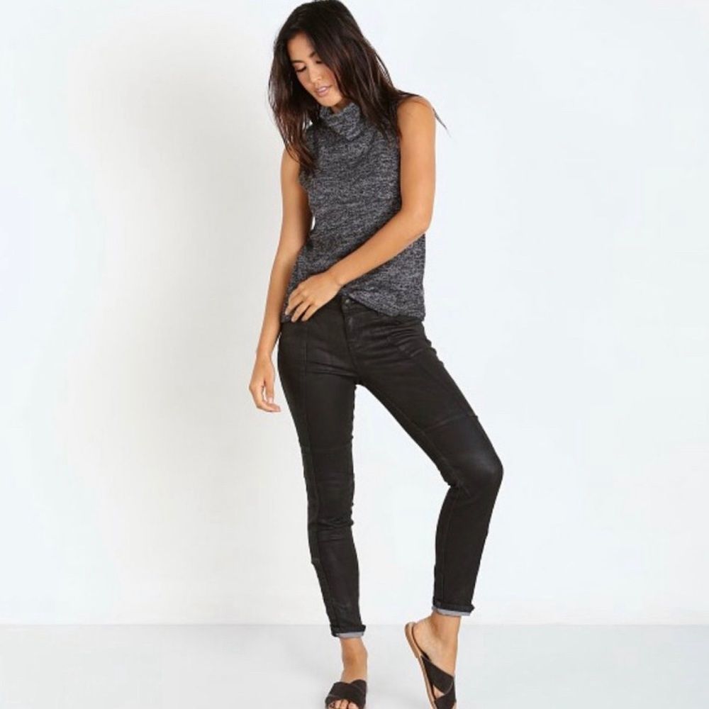 Free People Black Lurex Moto Jeans Sz 28